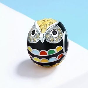 PAVE CRYSTAL OWL SPACER SILVER BEAD CHARM